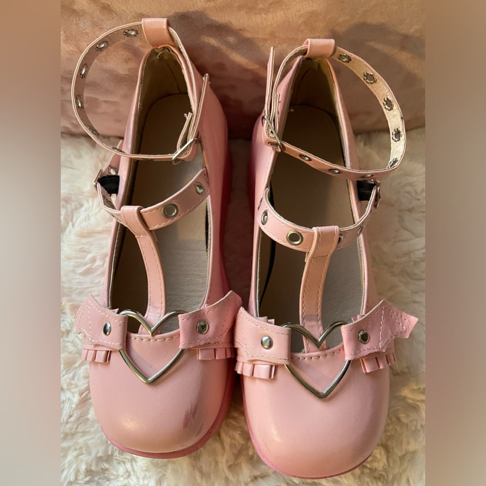 Powder Pink Mary Jane Draculaura Platform Wedge Ankle Strap Gothic Pumps - Sz 7